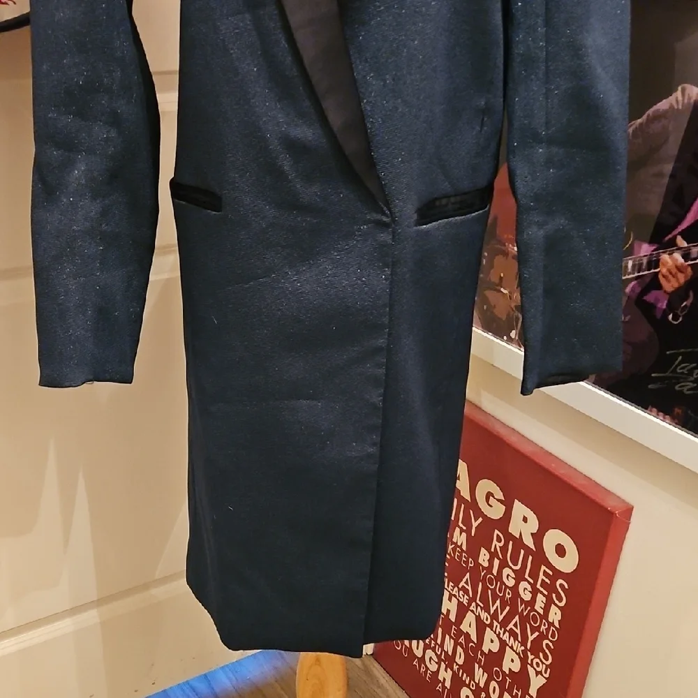 H&M Women's Dark Blue Sparkle Blazer with Black Satin Lapel - Picture 3 of 10